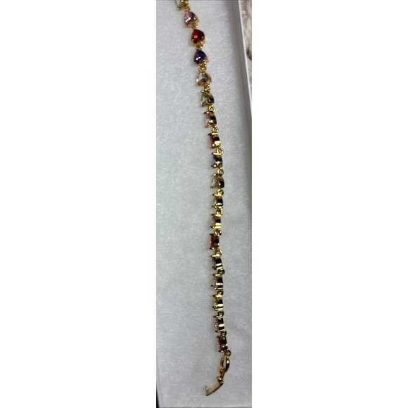 Round Cut Lab-Created Multi Stone Tennis Bracelet 14K Yellow Gold Plated 8in - Picture 8 of 10